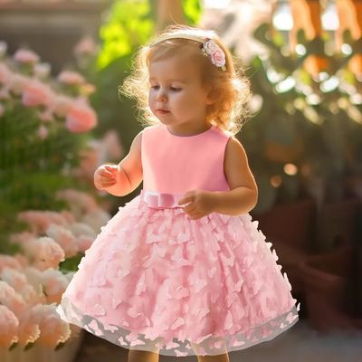 Baby Girls Butterfly Tulle Party Dress – Sleeveless Bowknot Pageant Gown (0–24 Months)_img_1