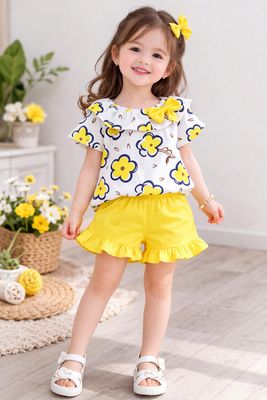 Baby Girl Yellow Floral Summer Top & Shorts Set ( 6 month to 4 years)_img_0