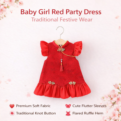 Baby Girl Elegant Traditional Style Red Party Dress (6 months to 3 years)_img_8