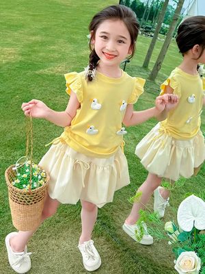 Kids Girls Summer Outfit Set Cute Duck Appliqué Top with Tulle Skirt Set (1 to 5 years)_img_2