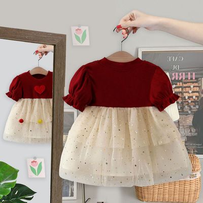 Baby Girl Flying Sleeves Red Heart Tulle Summer Princess Dress (6 months to 3 years)_img_1