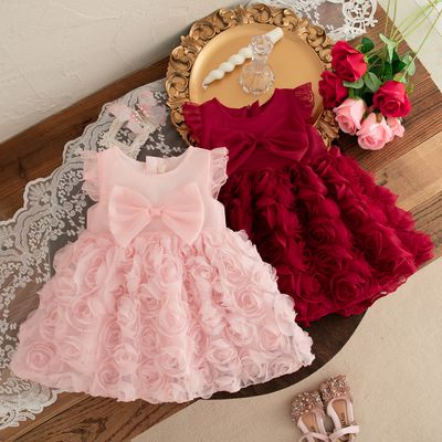 Baby Girl Flying Sleeves Elegant 3D Rose Summer Princess Dress (6 months to 3 years)_img_0