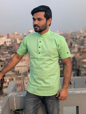 Half sleeve cotton katua(deep pest color)_img_1