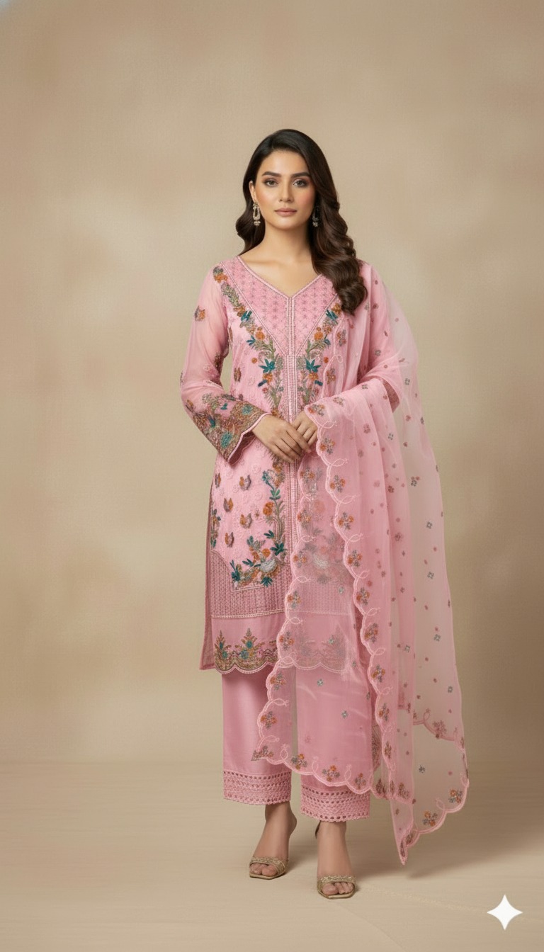 পাকিস্তানি ইন্সপায়ার্ড স্টার জর্জেট Premium ফোর পিস (সেলাই বিহীন)