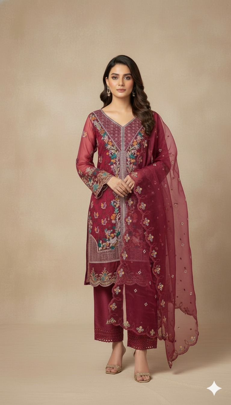 পাকিস্তানি ইন্সপায়ার্ড স্টার জর্জেট Premium ফোর পিস (সেলাই বিহীন)