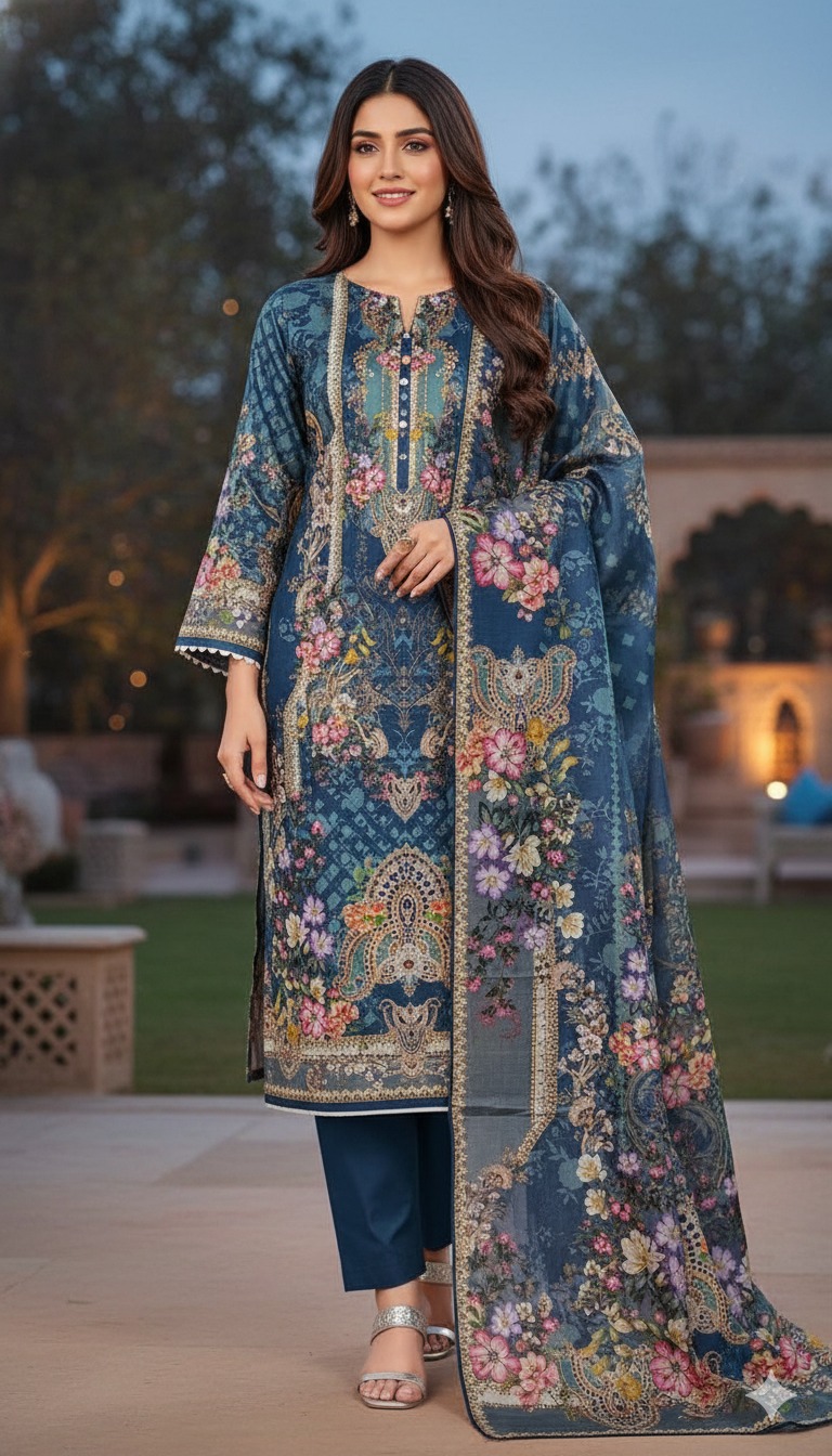 জমজম সুইস লোন প্রিমিয়াম থ্রি পিস(Unstitched)  WhatsApp/IMO: 01716-593156