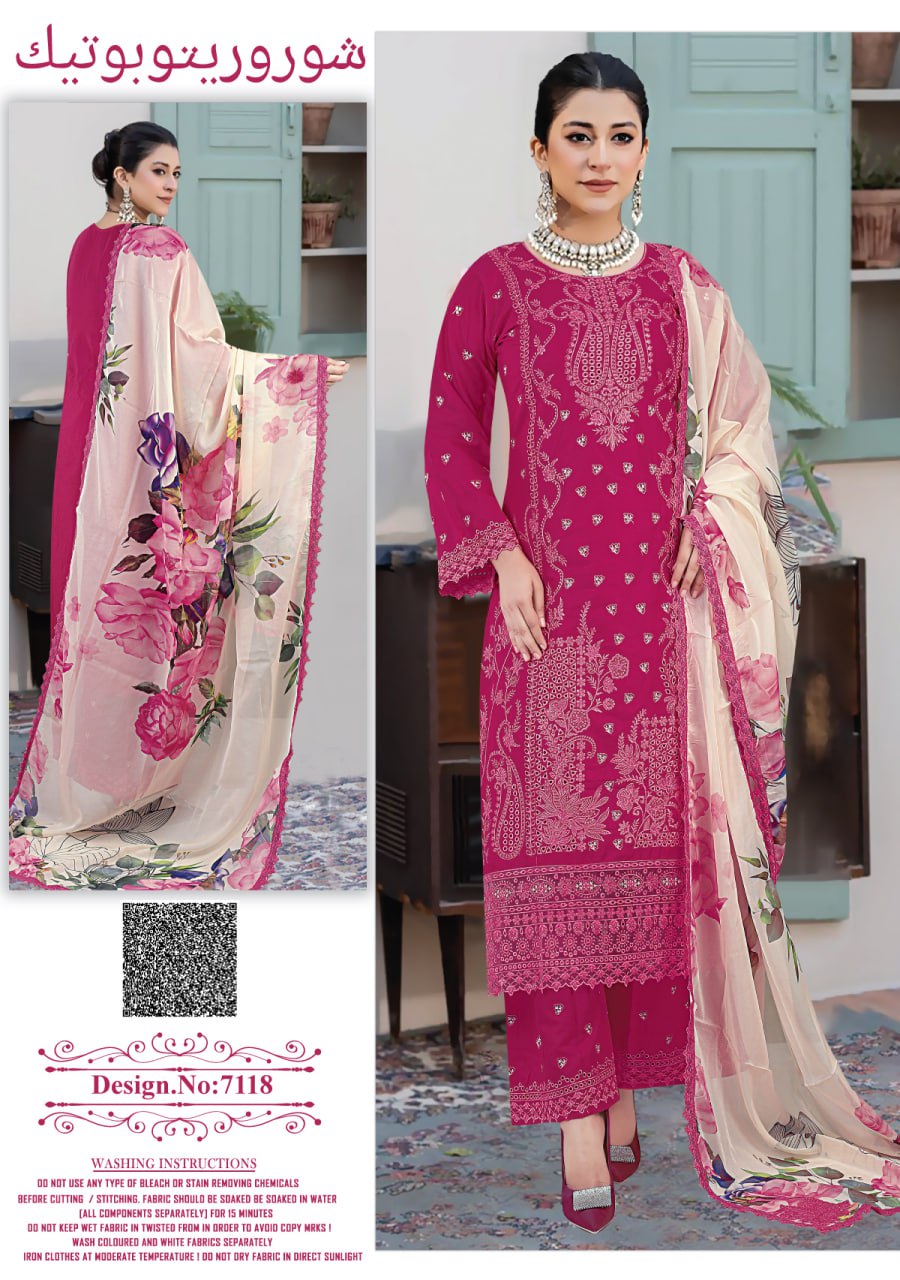 পাকিস্তানি ইন্সপায়ার্ড MAHERA পিউর সুতি Premium থ্রি পিস (সেলাই বিহীন) (Copy)