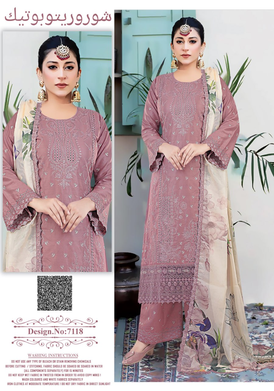 পাকিস্তানি ইন্সপায়ার্ড MAHERA পিউর সুতি Premium থ্রি পিস (সেলাই বিহীন)