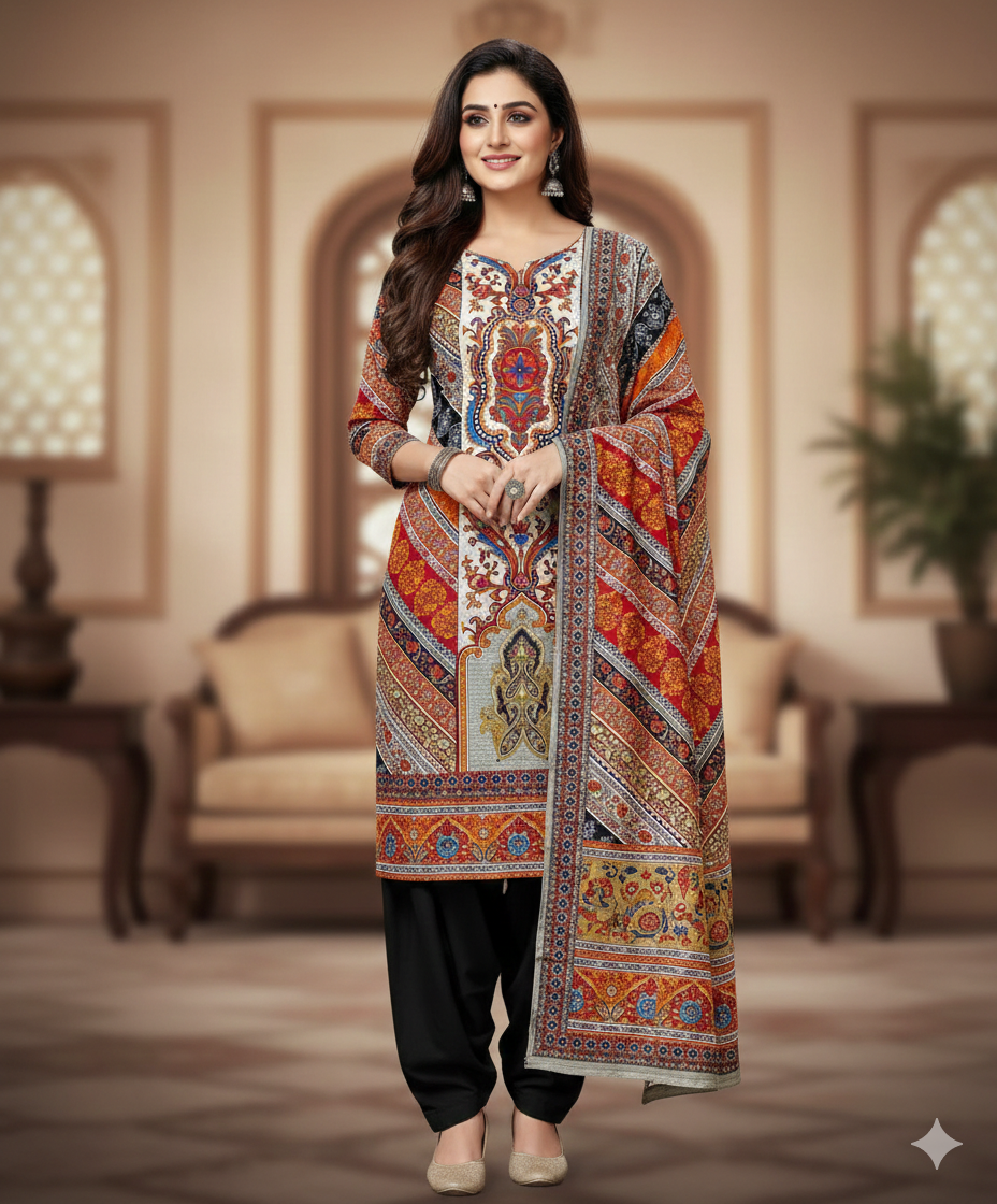 জমজম সুইস লোন প্রিমিয়াম থ্রি পিস(সেলাই বিহীন)