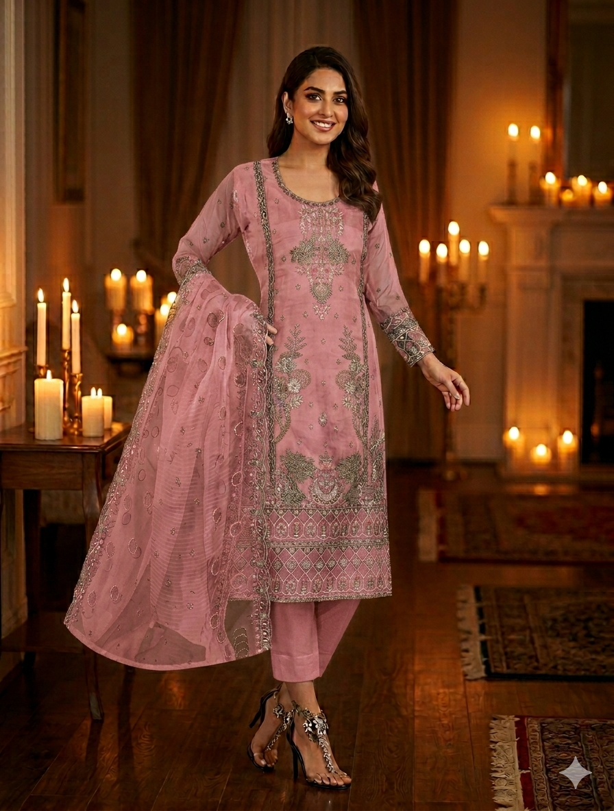 পাকিস্তানি ইন্সপায়ার্ড প্রিমিয়াম ফোর পিস ORGENJA (সেলাই বিহীন )