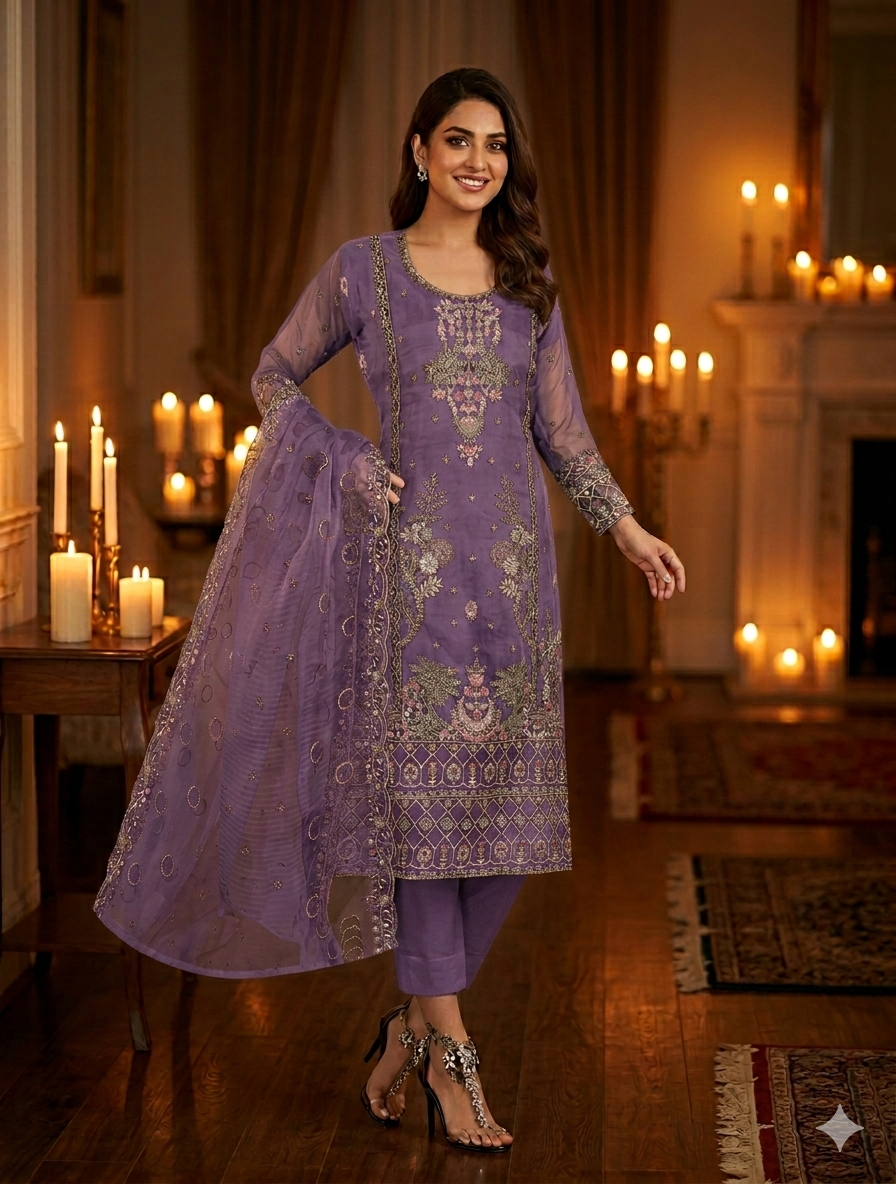 পাকিস্তানি ইন্সপায়ার্ড প্রিমিয়াম ফোর পিস ORGENJA (সেলাই বিহীন )