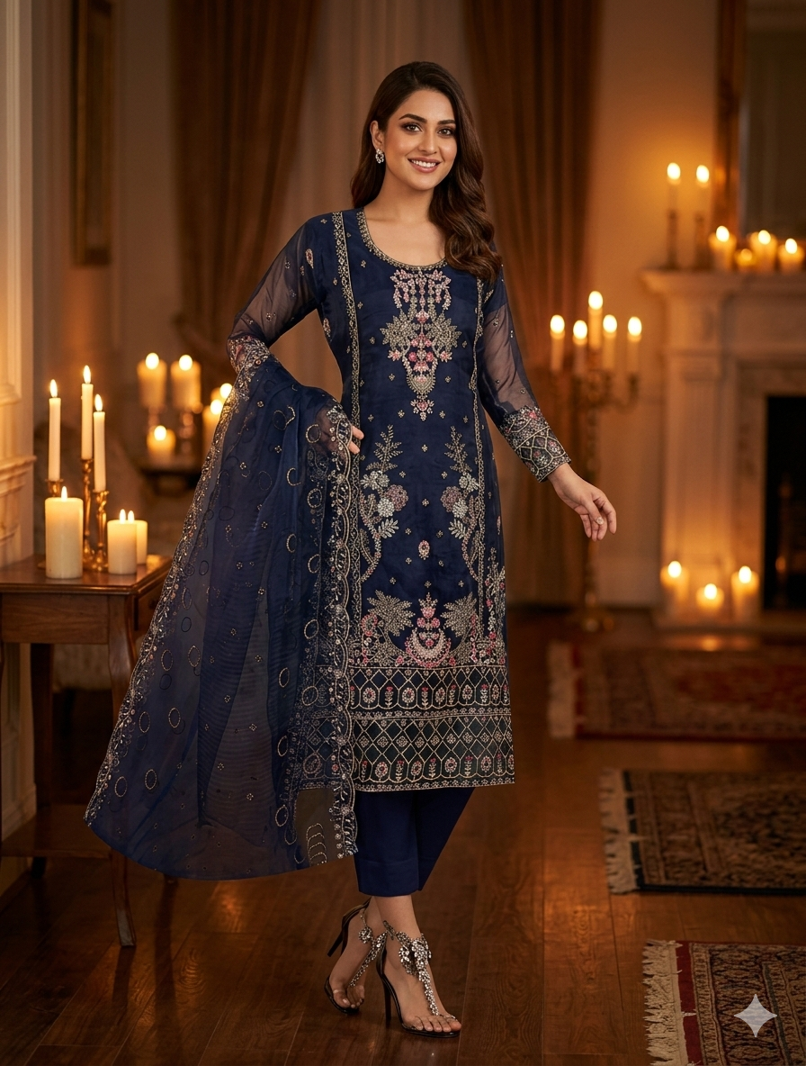 পাকিস্তানি ইন্সপায়ার্ড প্রিমিয়াম ফোর পিস ORGENJA (সেলাই বিহীন )