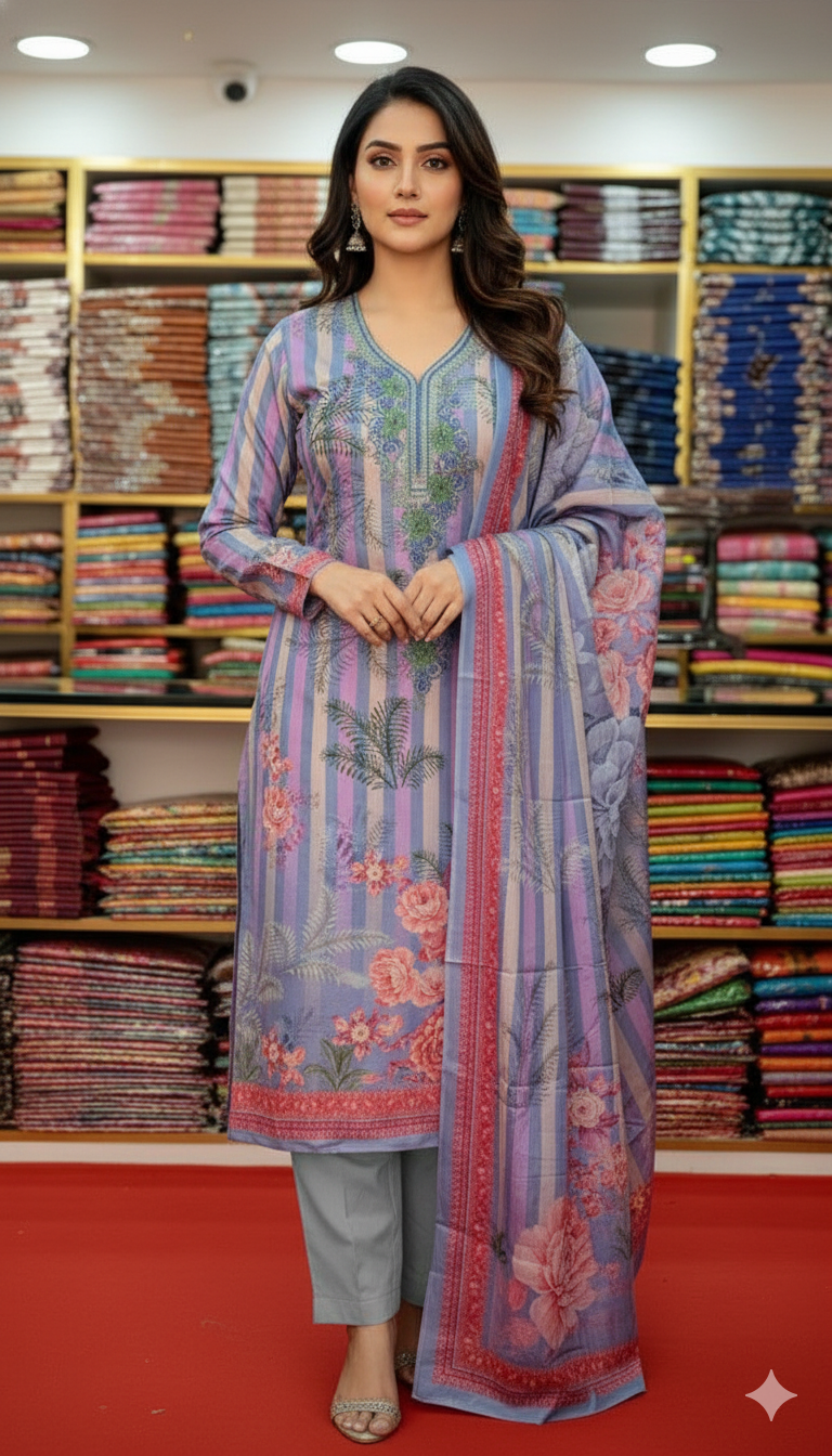 জমজম সুইস লোন প্রিমিয়াম থ্রি পিস(সেলাই বিহীন)