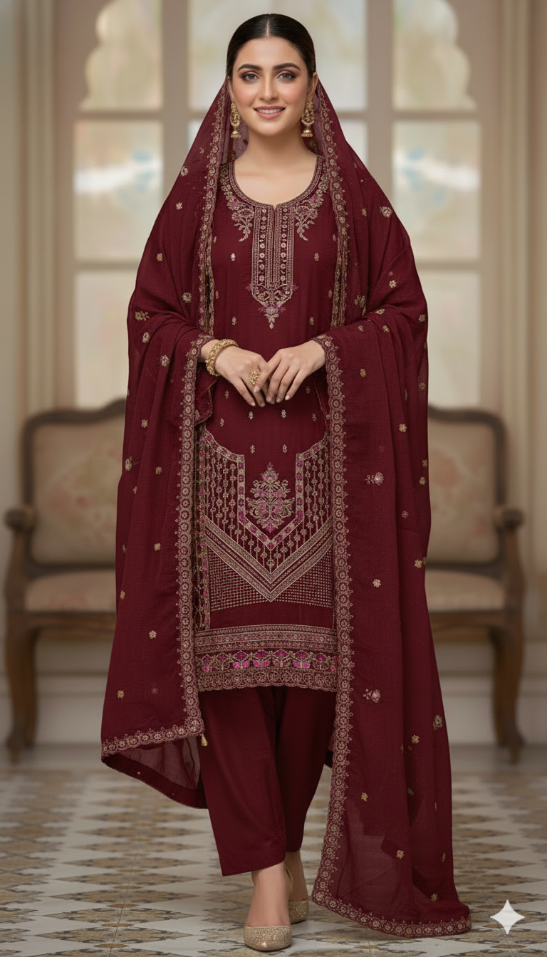 হোয়াইট গোল্ড স্টার জর্জেট প্রিমিয়াম ফোর পিস(সেলাই বিহীন )