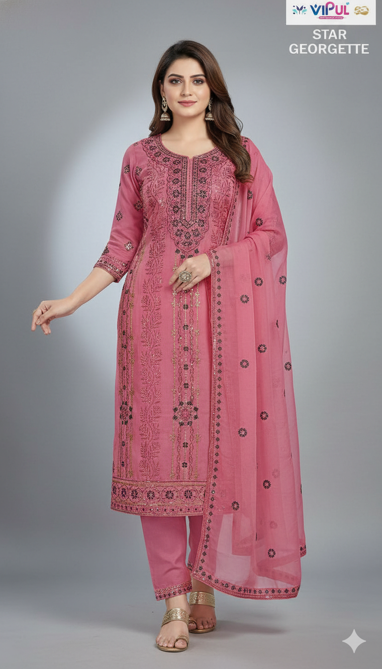স্টার জর্জেট প্রিমিয়াম ফোর পিস(সেলাই বিহীন )