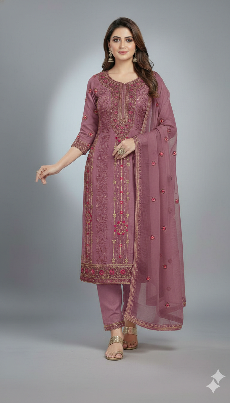 স্টার জর্জেট প্রিমিয়াম ফোর পিস(সেলাই বিহীন )