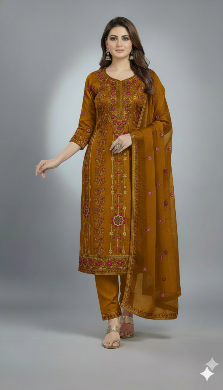 স্টার জর্জেট প্রিমিয়াম ফোর পিস(সেলাই বিহীন )