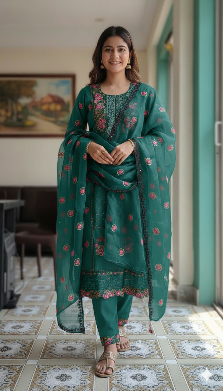 আফগানি সিল্ক প্রিমিয়াম ফোর পিস(সেলাই বিহীন )