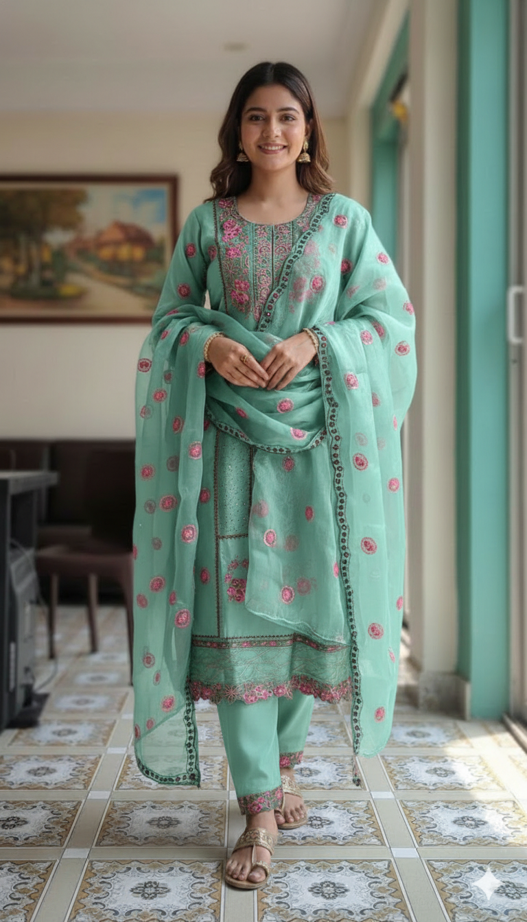 আফগানি সিল্ক প্রিমিয়াম ফোর পিস(সেলাই বিহীন )