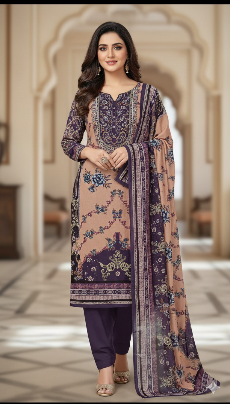 জমজম সুইস লোন প্রিমিয়াম থ্রি পিস(সেলাই বিহীন)