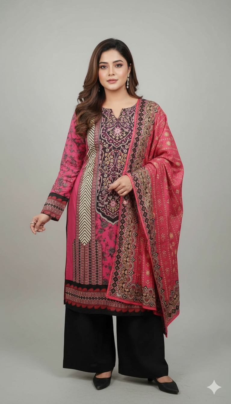 জমজম সুইস লোন প্রিমিয়াম থ্রি পিস(Unstitched)  WhatsApp/IMO: 01716-593156