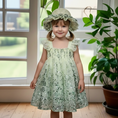 Kids Girls Butterfly Floral Princess Eid Dress with Matching Hat (1 to 7 years)_img_3