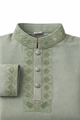 Kids Boy Premium Elegant China Vangchur Green EID Panjabi with Pant (1 to 7 years)_img_2