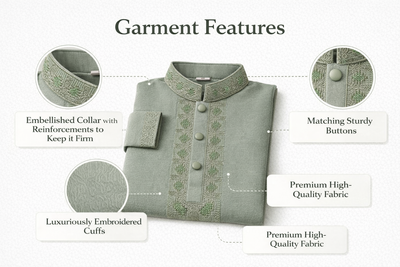 Kids Boy Premium Elegant China Vangchur Green EID Panjabi with Pant (1 to 7 years)_img_6