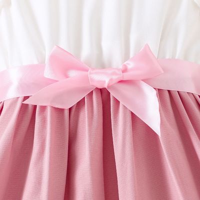 Kids Girls Pink & White Flutter Sleeve Blush Bow Twirl Party Dress (3 to 8 years)_img_5