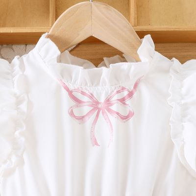 Kids Girls Pink & White Flutter Sleeve Blush Bow Twirl Party Dress (3 to 8 years)_img_3