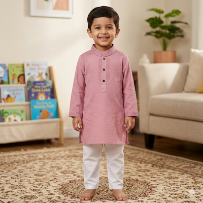 Kids Premium Mauve Embroidered China Saffron Eid Punjabi (2 to 8 years)_img_1