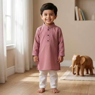 Kids Premium Mauve Embroidered China Saffron Eid Punjabi (2 to 8 years)_img_0