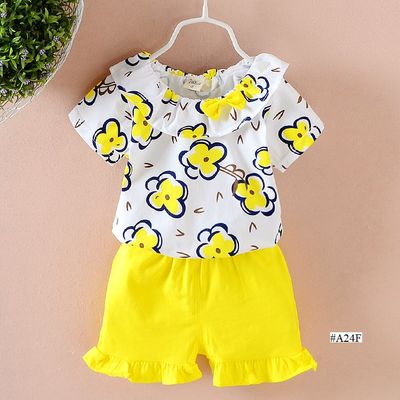 Baby Girl Yellow Floral Summer Top & Shorts Set ( 6 month to 4 years)_img_1