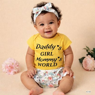 Baby Girl 3PCS Outfit Set – Daddy’s Girl Mommy’s World Bodysuit with Floral Bloomer & Headband_img_0