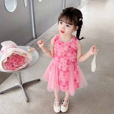 Baby Girl Rose Elegant Sleeveless Tulle Party Dress (1  to 7 years)_img_2