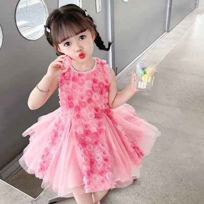 Baby Girl Rose Elegant Sleeveless Tulle Party Dress (1  to 7 years)_img_3