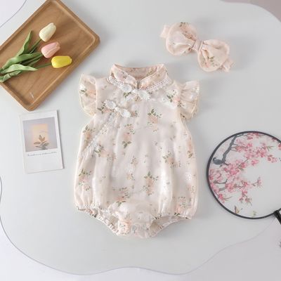 Baby Girls Floral Cheongsam Soft Elegant Romper Set with Headband (0 to 2 years)_img_0