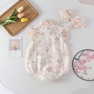 Baby Girls Floral Cheongsam Soft Elegant Romper Set with Headband (0 to 2 years)_img_1