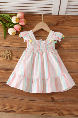Baby Girls Pom Pom Sleeves Rainbow Summer Dress (0 to 3 years)_img_1