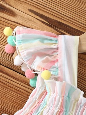Baby Girls Pom Pom Sleeves Rainbow Summer Dress (0 to 3 years)_img_3