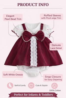 Baby Girl Elegant Lace Red Wine Bow Party Romper Dress (0 to 2 years)_img_10
