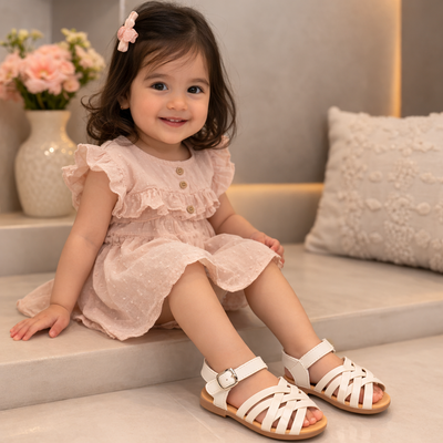 Kids Girls Cross Strap Summer Beach Leather Sandals (1.5 to 3 years)_img_1