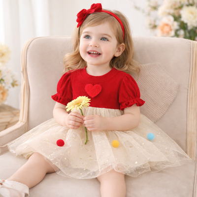 Baby Girl Flying Sleeves Red Heart Tulle Summer Princess Dress (6 months to 3 years)_img_0
