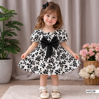 Baby Girls Floral Bow Princess Cute Puff Sleeve Party Dress (6 months to 6 years)_img_0