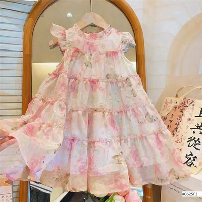 Kids Girls Floral Tiered Soft Chiffon Ruffle Sleeve Princess Dress (2 to 6 years)_img_0