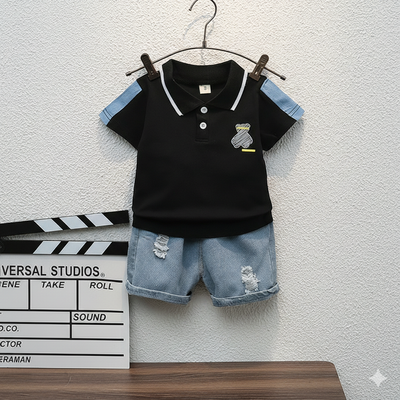 Baby Boy Stylish Polo T-Shirt & Denim Shorts Summer Set (6 Months – 3 Years)