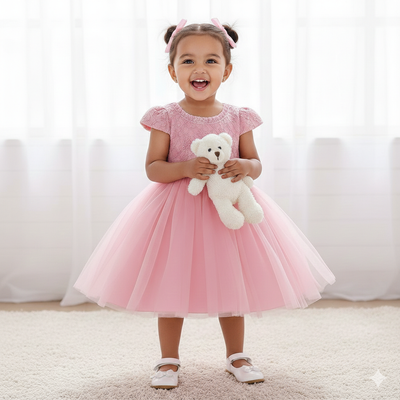 Kids Girls Lace Tulle Elegant Princess Party Dress ( 6 to 24 months)_img_0