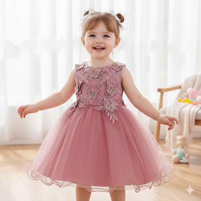 Kids Girls Elegant Princess Butterfly Embroidery Party Dress ( 6 to 24 months)_img_1