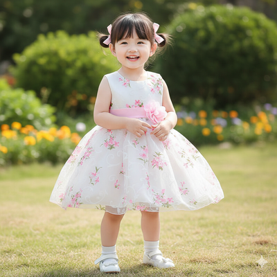 Kids Girls Floral Printed Princess Sleeveless Tulle Party Dress (2 to 6 years)_img_1