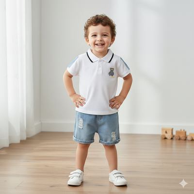 Baby Boy Stylish Polo T-Shirt & Denim Shorts Summer Set (6 Months – 3 Years)_img_3